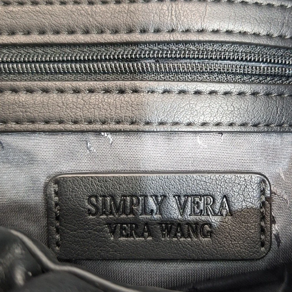 Simply Vera Vera Wang Black Ruched Faux Leather Hobo Bag‎ SV Logo Handbag
